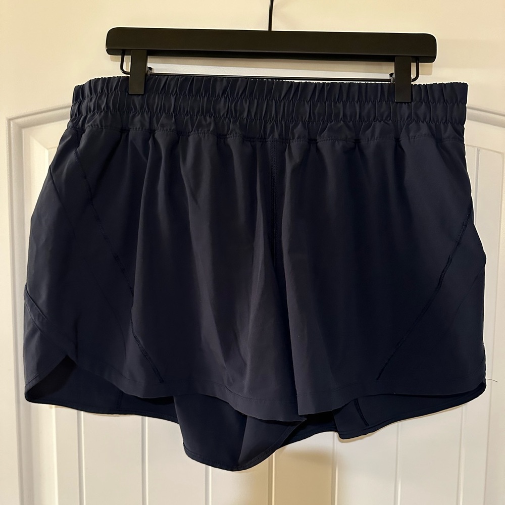 Lululemon Navy Track That Short 4” Lightly Worn. In great condition!